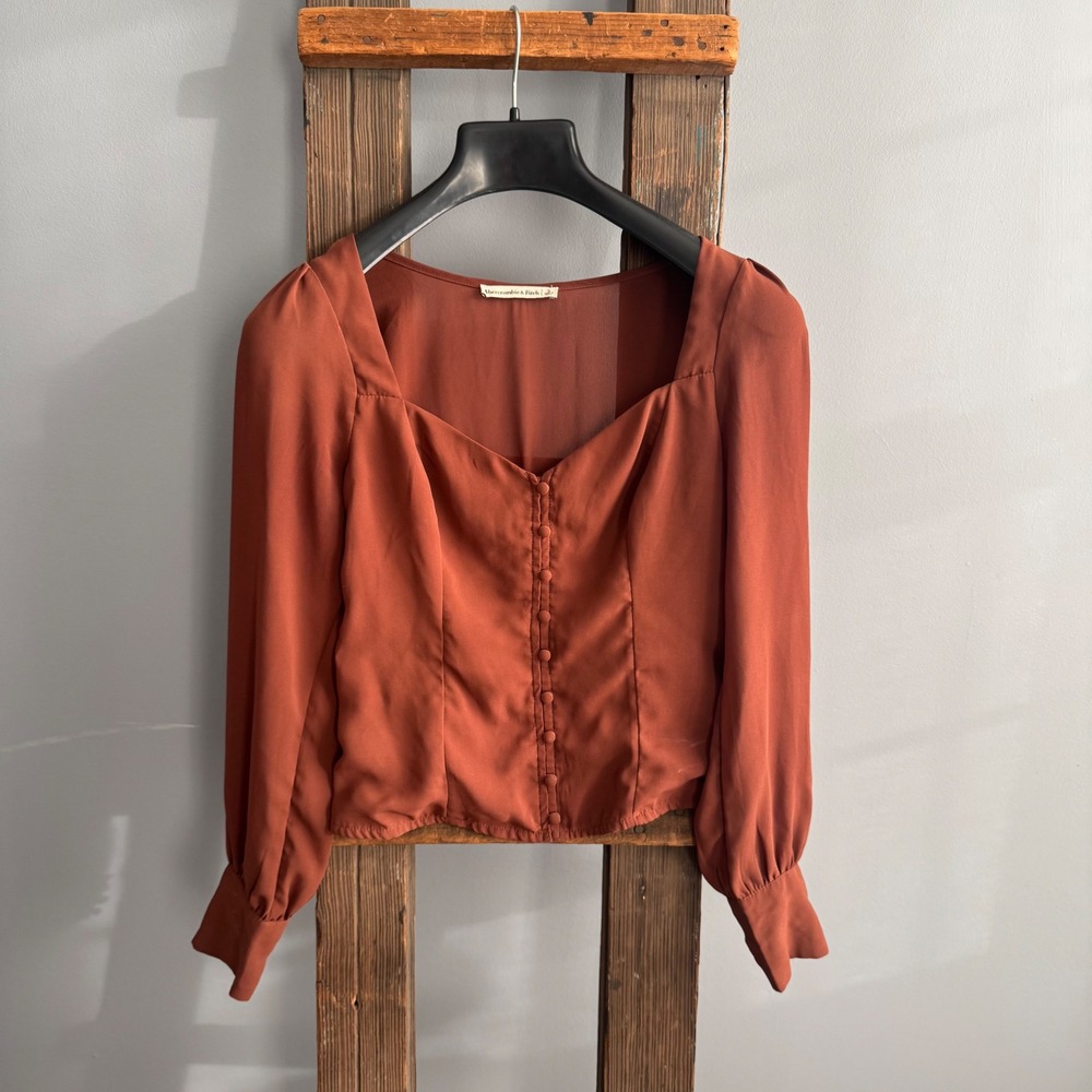 Abercrombie Brown Rust Square Neck ‎ Sz S Milkmaid Y2K Boho Festival Top